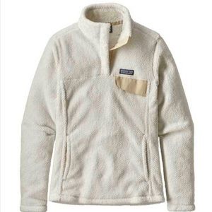 White Patagonia Fuzzy Button Up Jacket
